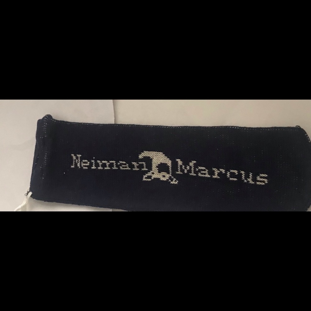 New Neiman Marcus Knit Shoe Bags Travel Beige Blue - Picture 6 of 14